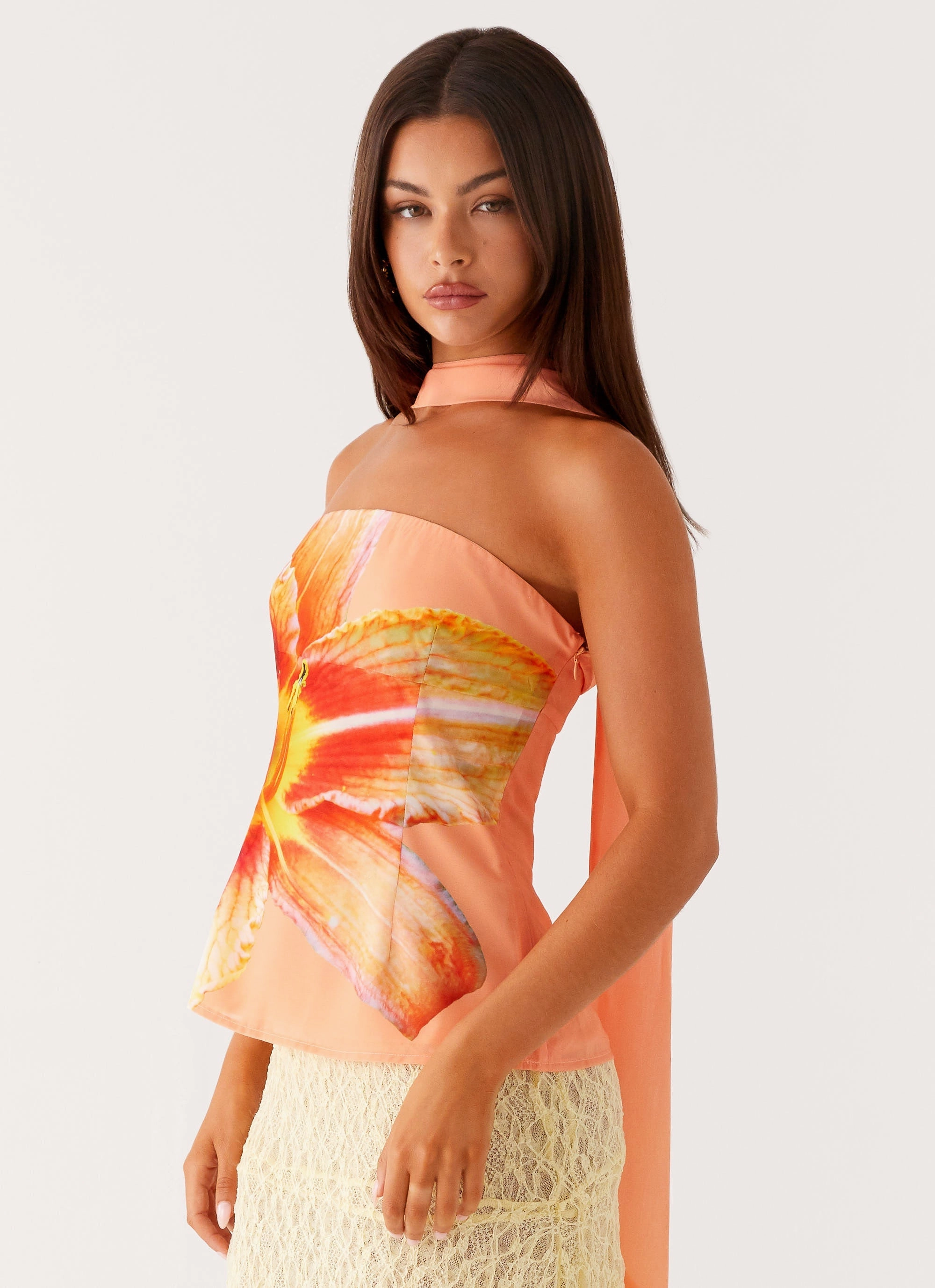Blaise Scarf Top - Orange Floral All-Purpose Wear DurableBlend