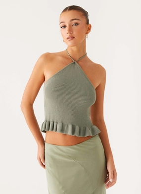 Interlock Stitch Detail Idola Knit Top - Sage