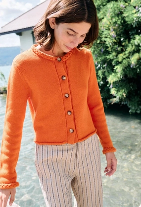 Classic Polo High Collar Protection Design Doris Cardigan Persimmon Wool