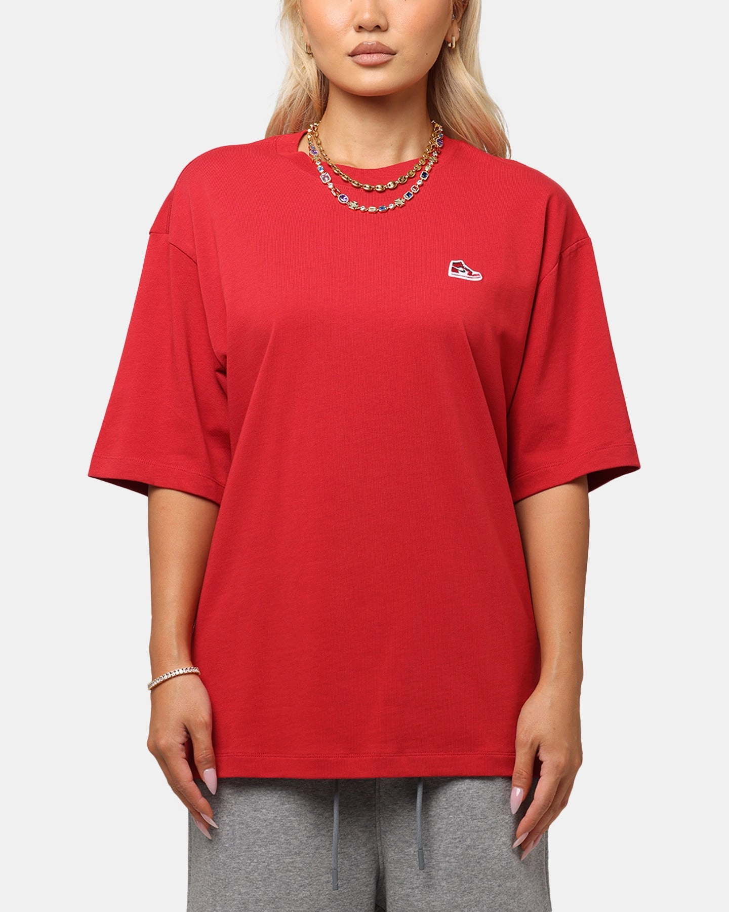 Bamboo Derived Material Jordan Brand Sneaker Patch Crew T-Shirt Varsity Red