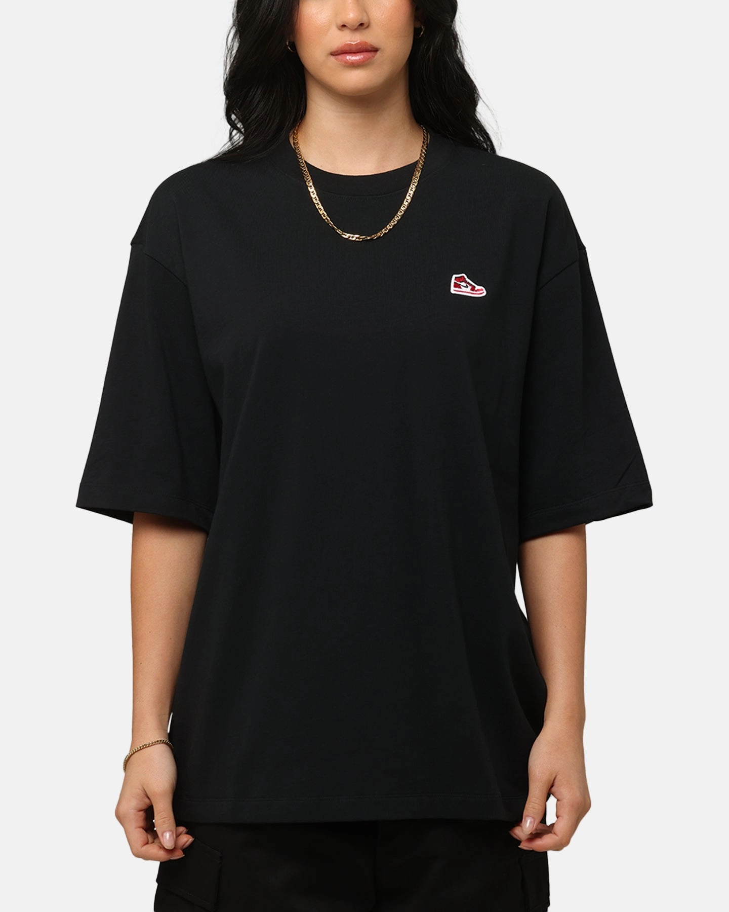 Jordan Brand Sneaker Patch Crewneck T-Shirt Black/Varsity Red FoldableFeature