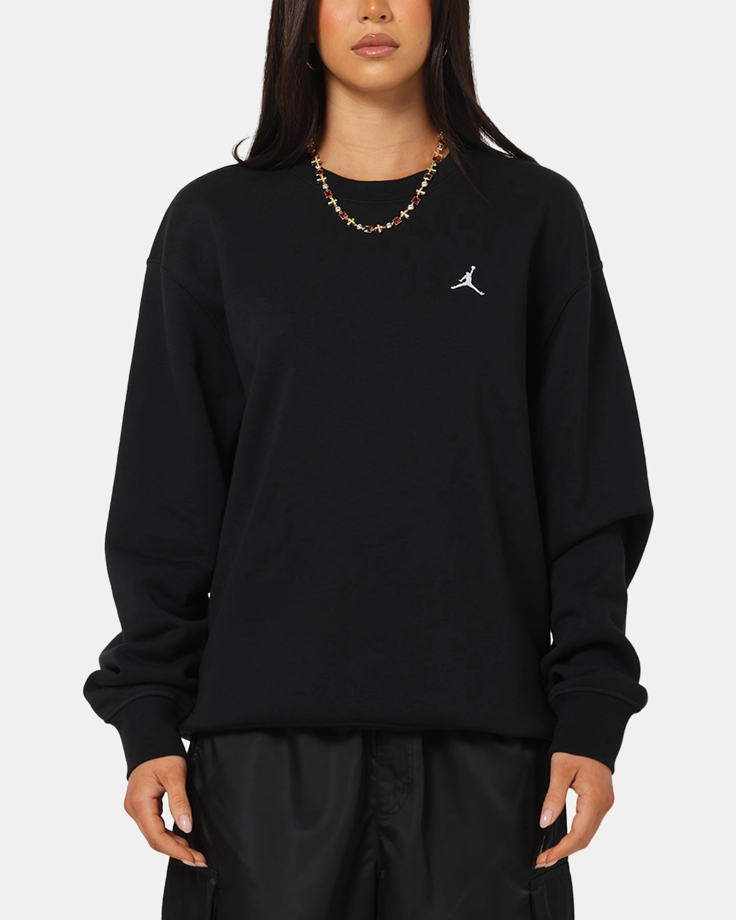 Jordan Brooklyn Fleece Crewneck Black/White Adjustable Hem