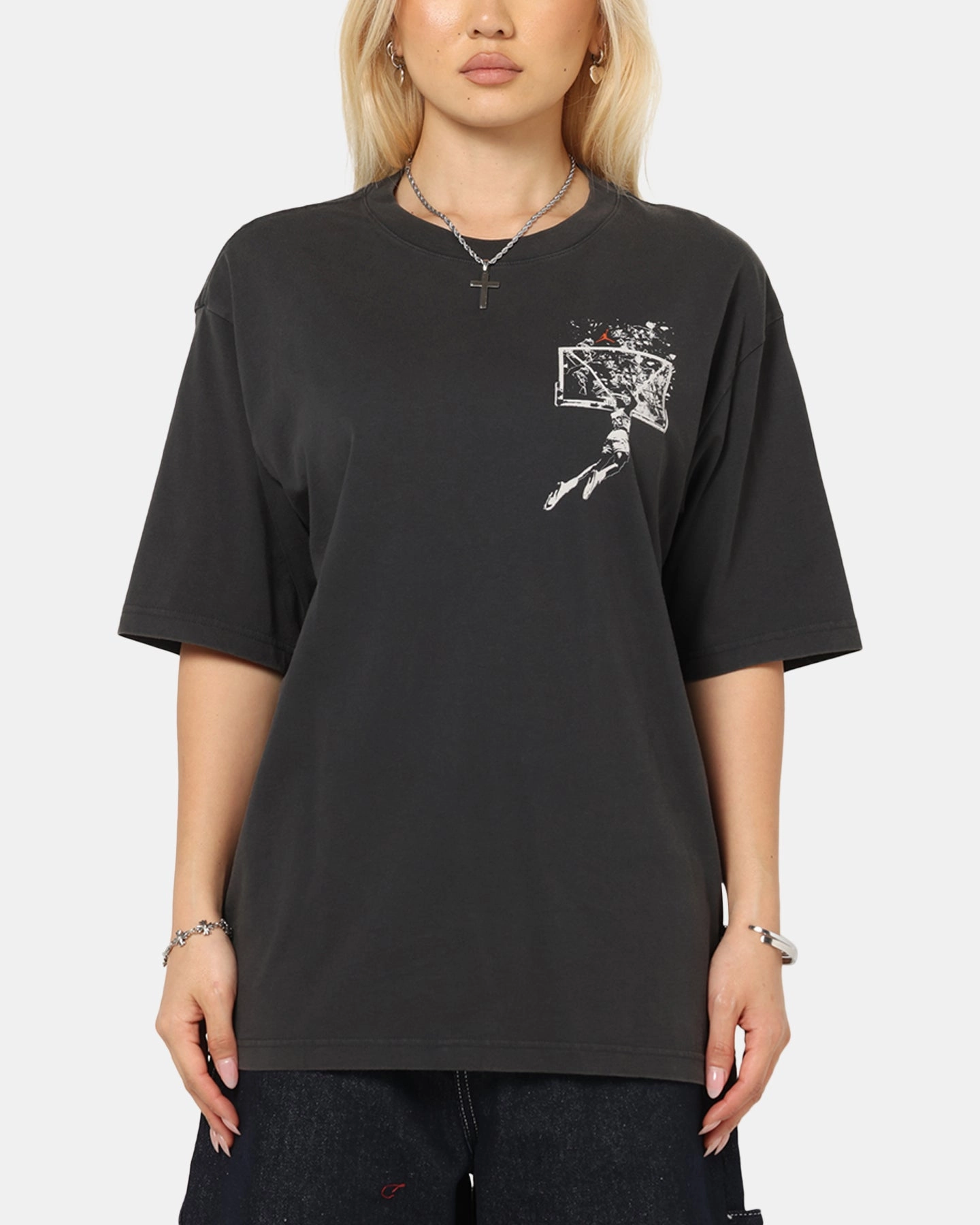 Biodegradable material Jordan Brooklyn Shattered Back Board Oversized Graphic T-Shirt Off Noir/Sail