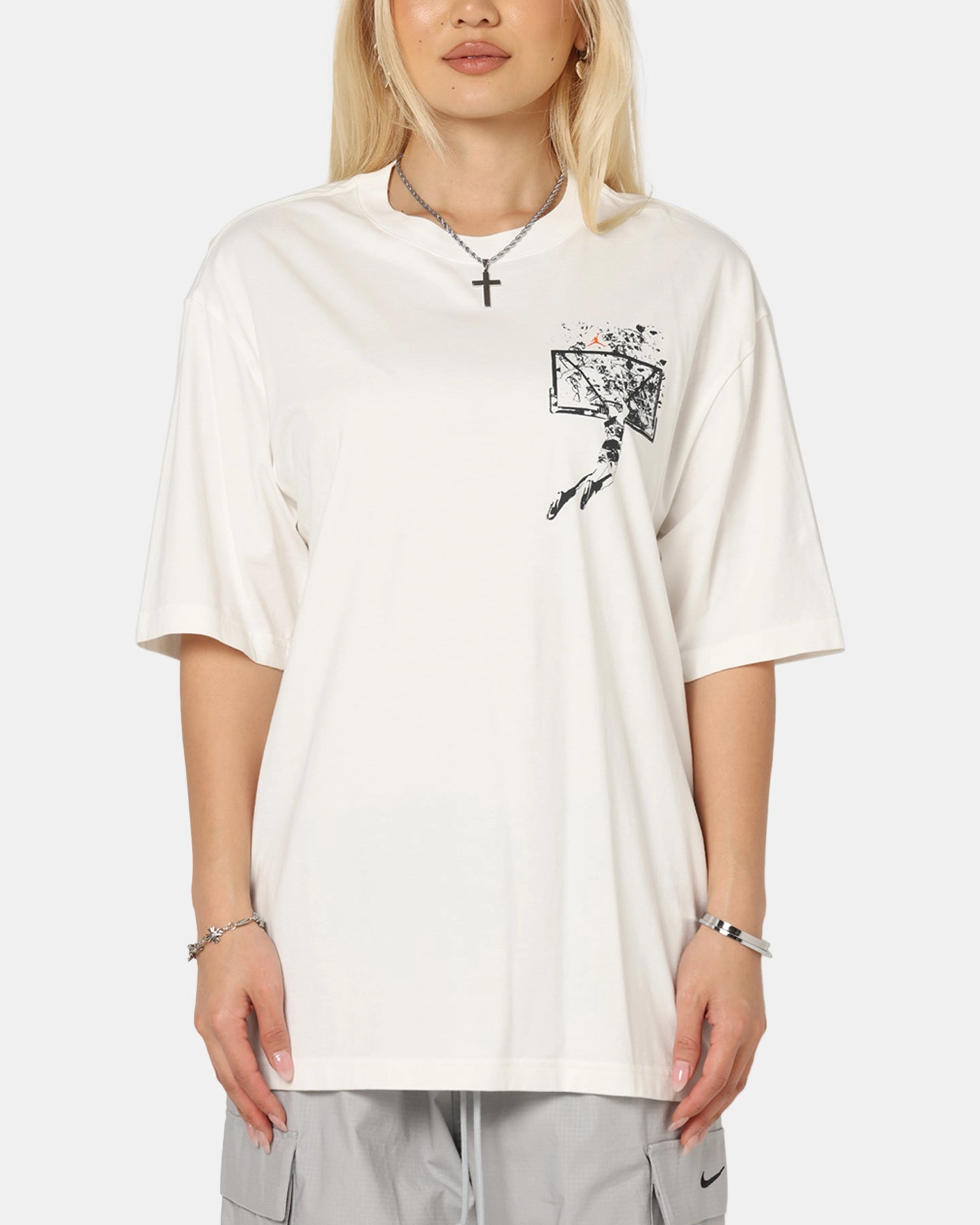 Jordan Brooklyn Shattered Back Board Oversized Graphic T-Shirt Sail Ventilated Panels