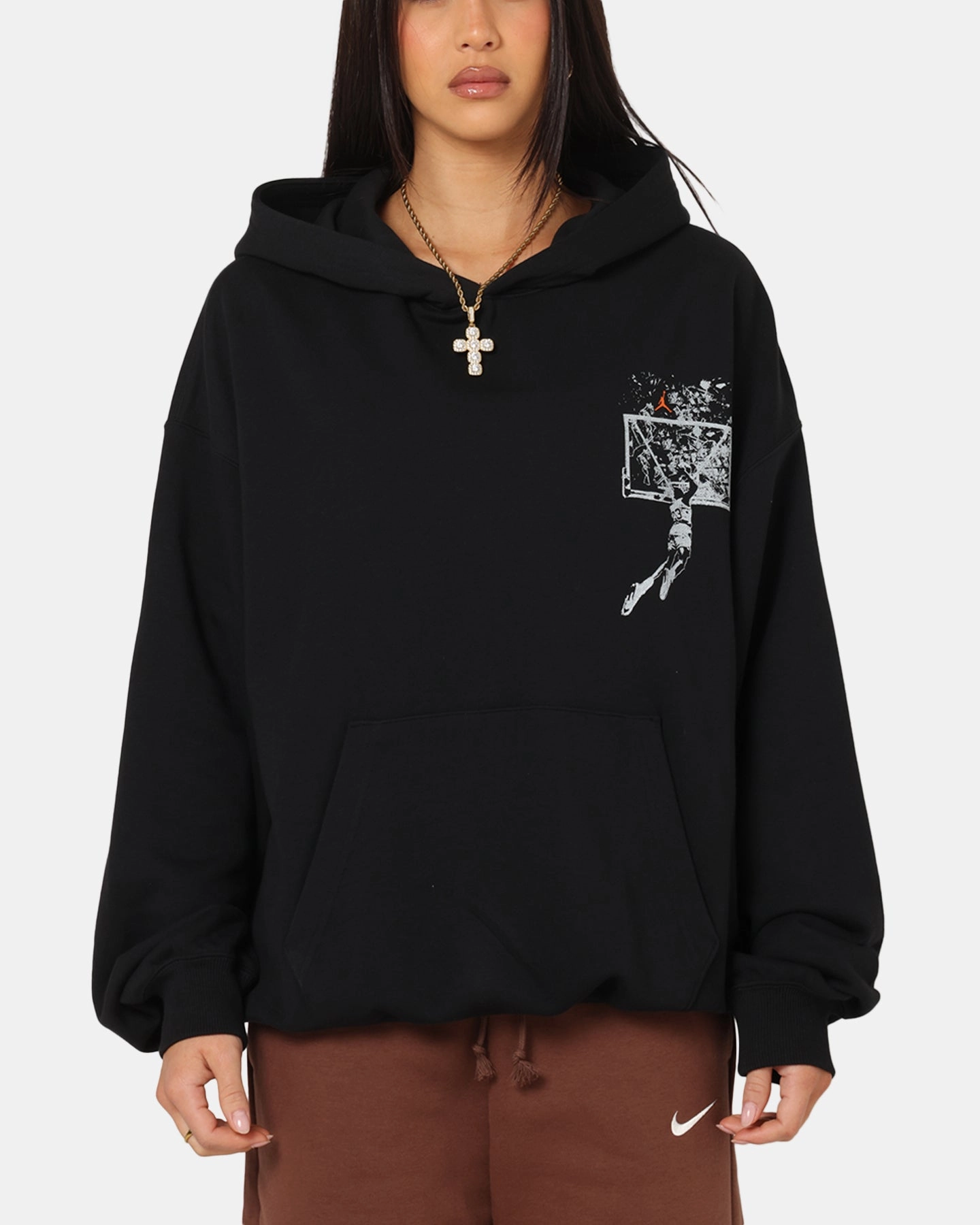 Jordan Brooklyn Shattered Back Board Oversized Pullover Hoodie Black Formal Tank