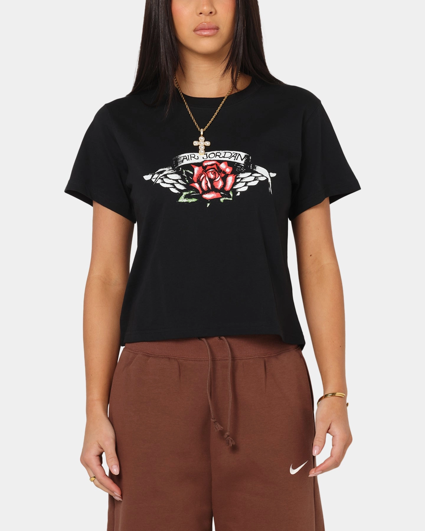 Weighted Hem Trim Compact TravelFriendly Design Jordan Women's Flight Graphic T-Shirt Black/White