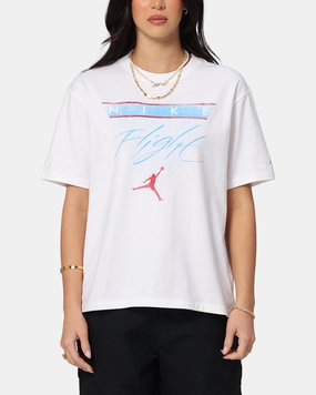 Jordan Women's Jumpman Flight Heritage Graphic T-Shirt White Ribbed Trim Cool Fabric