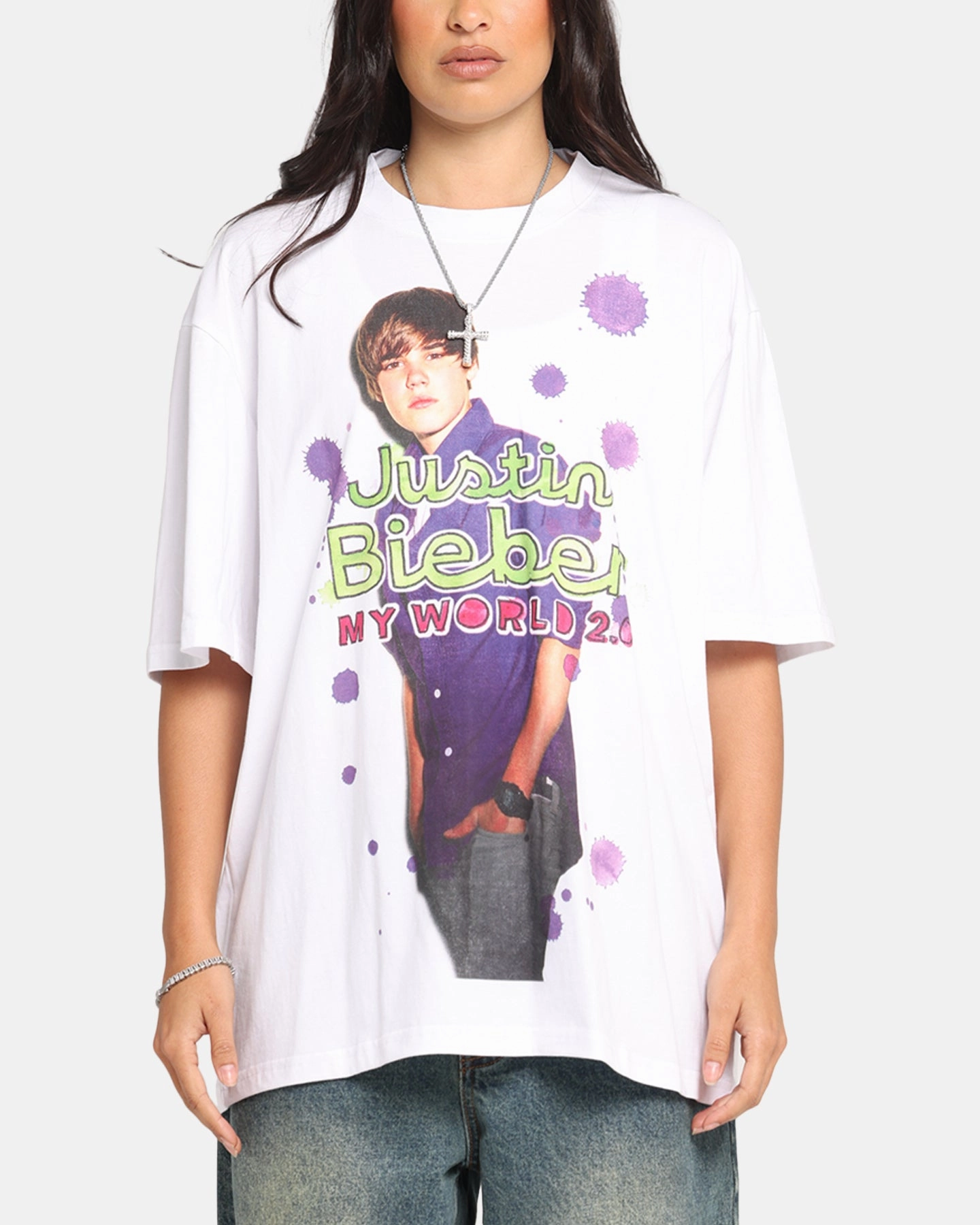 Abrasion Resistant Fabric Justin Bieber My World T-Shirt White