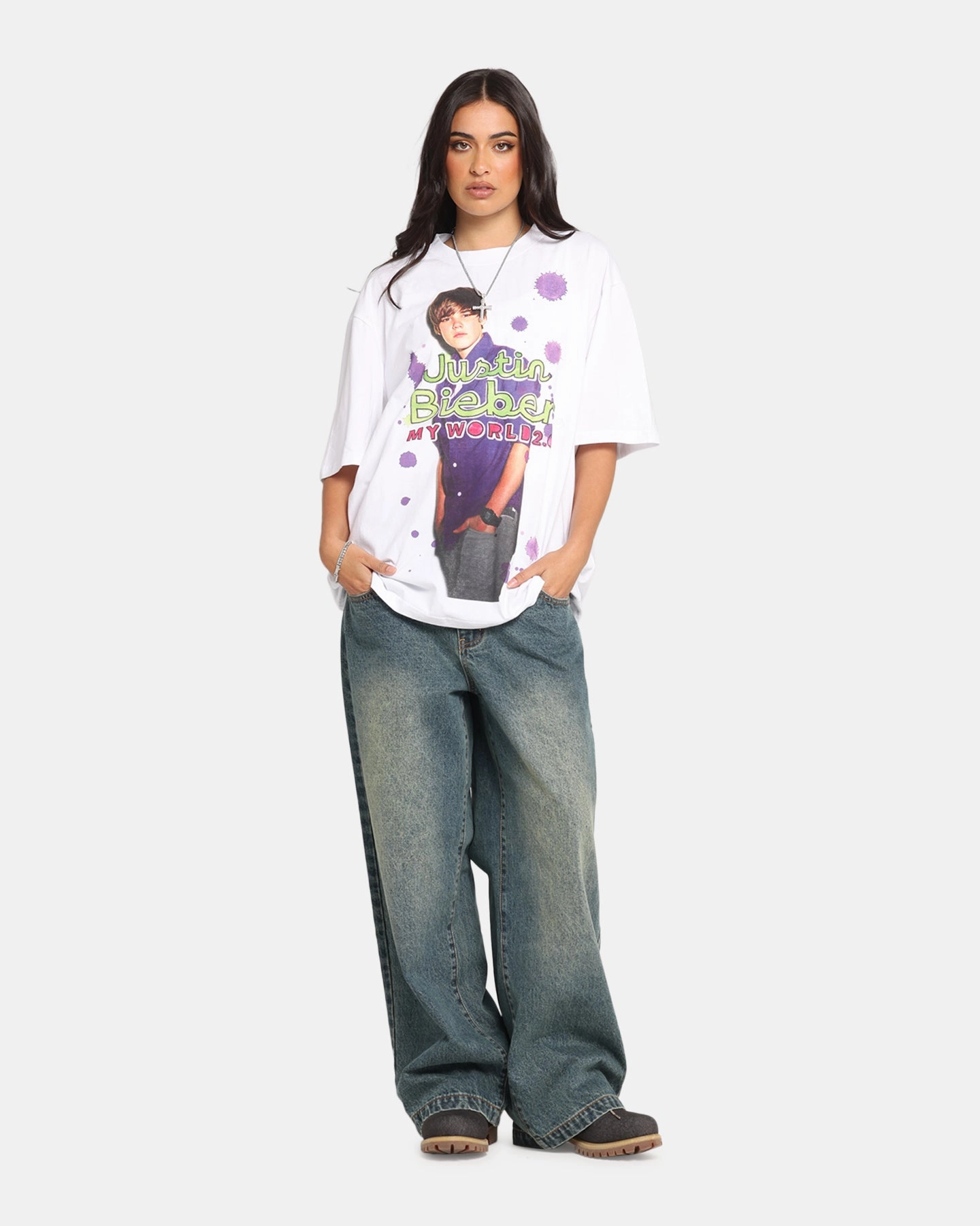 Justin Bieber My World T-Shirt White QuickDry Texture FlexibleCollar