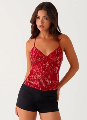 LayeredStyling Kamilla Sequin Cami Top - Red
