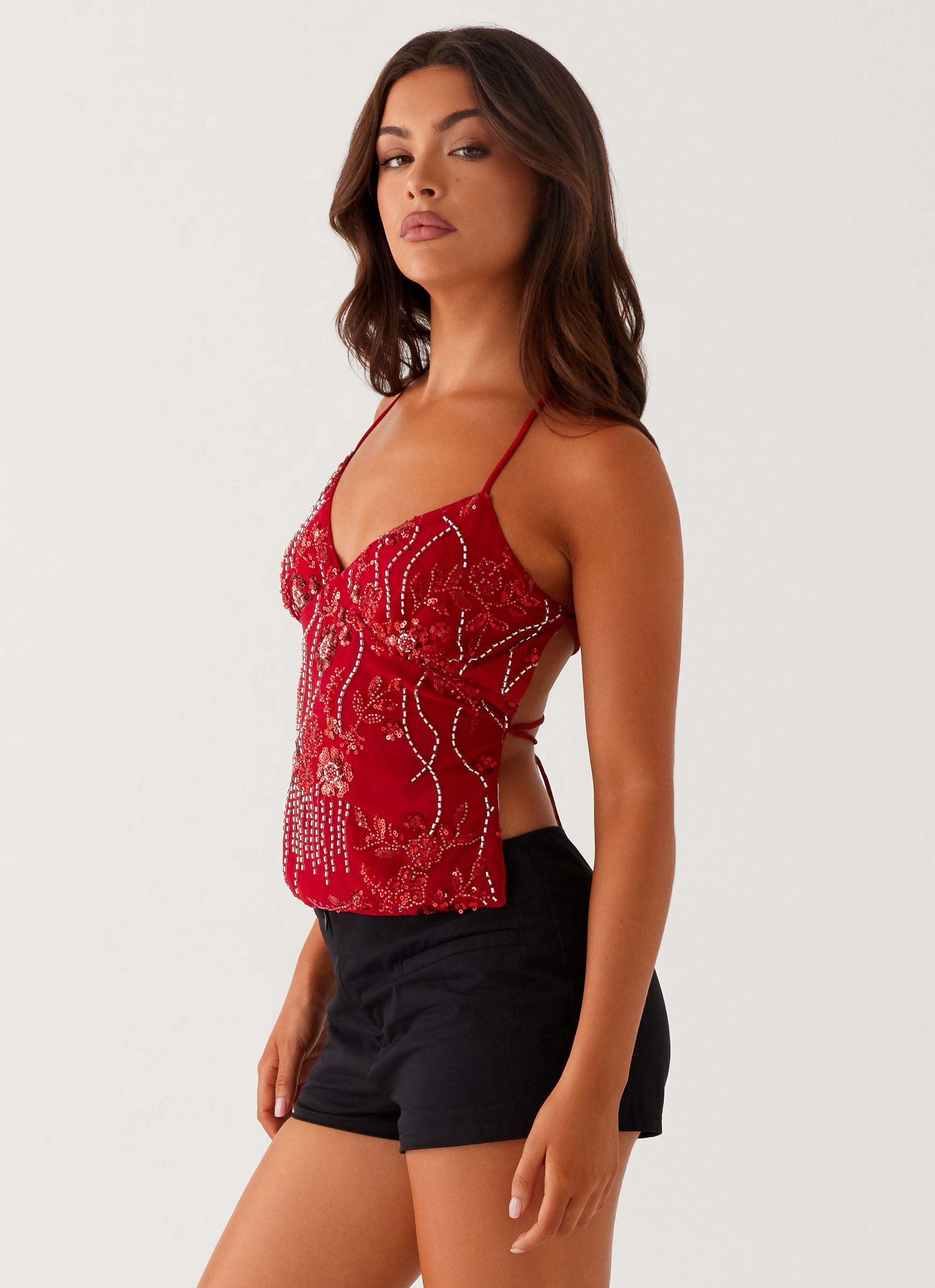 Casual Tee Kamilla Sequin Cami Top - Red