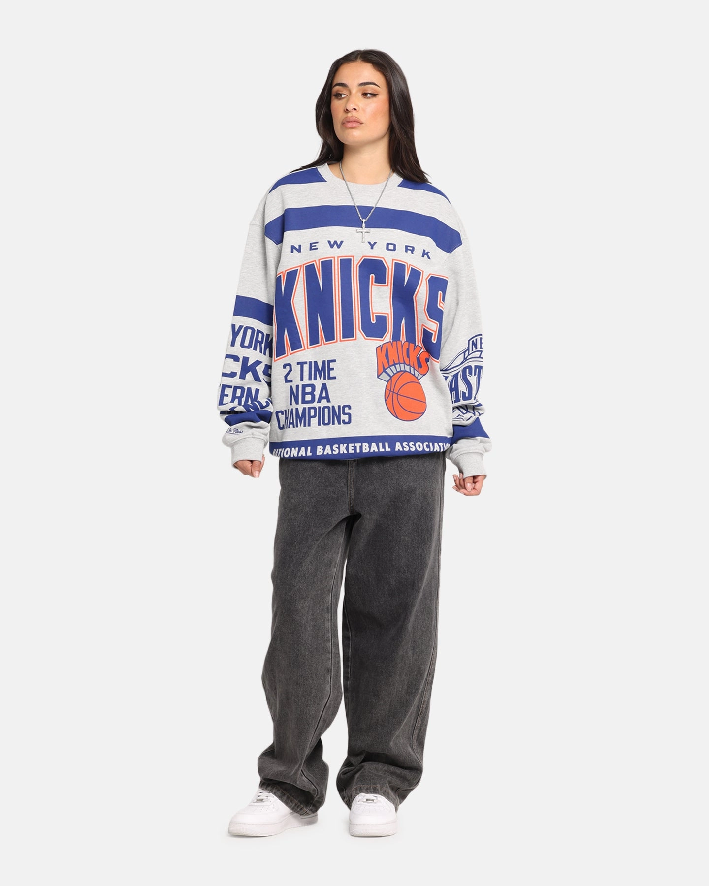 AntiStatic Weave Mitchell & Ness New York Knicks Letterform Crewneck Grey Marle/Official Team Color