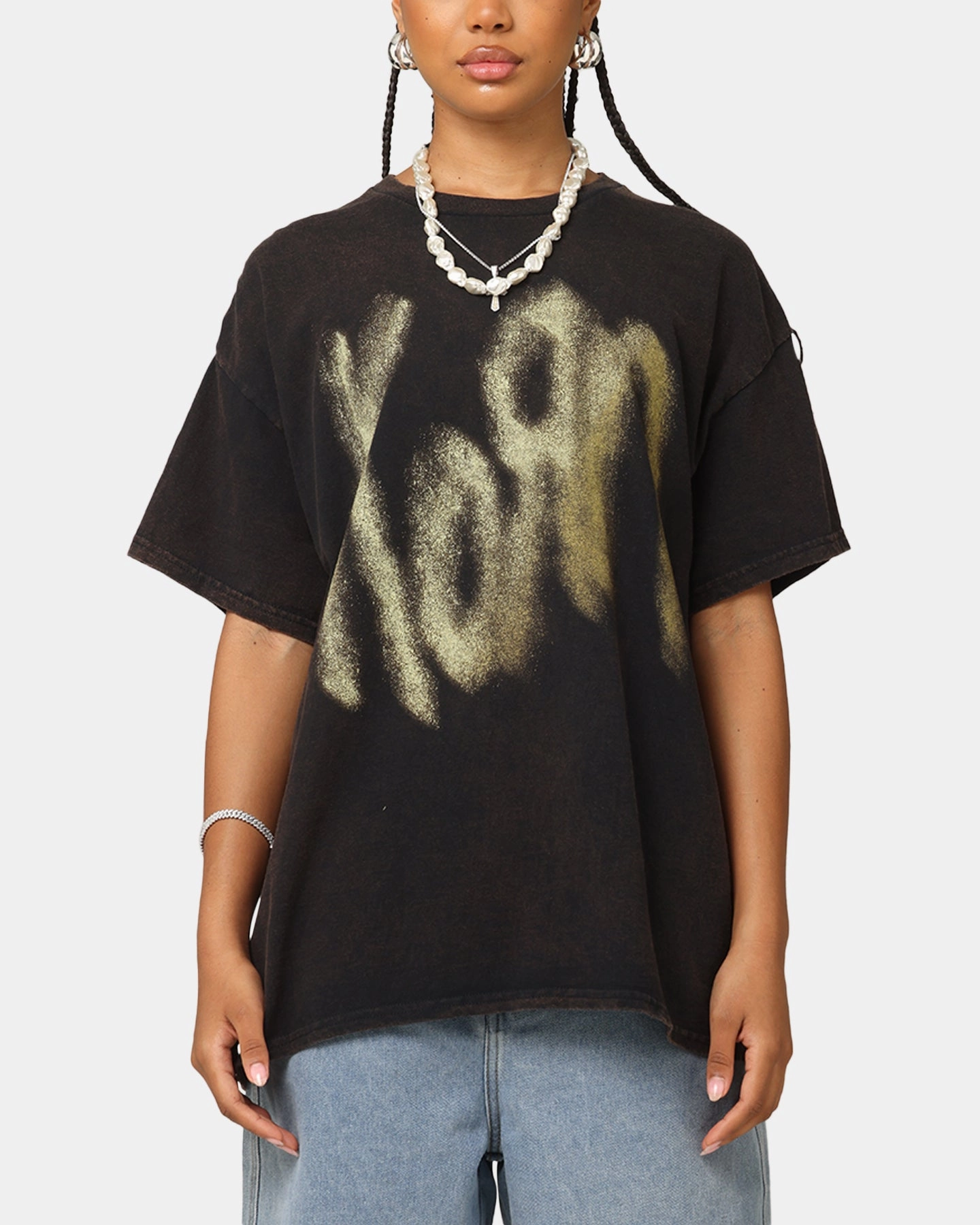 Korn Logo Noise T-Shirt Black Vintage slim fit Soft Brushed Lining