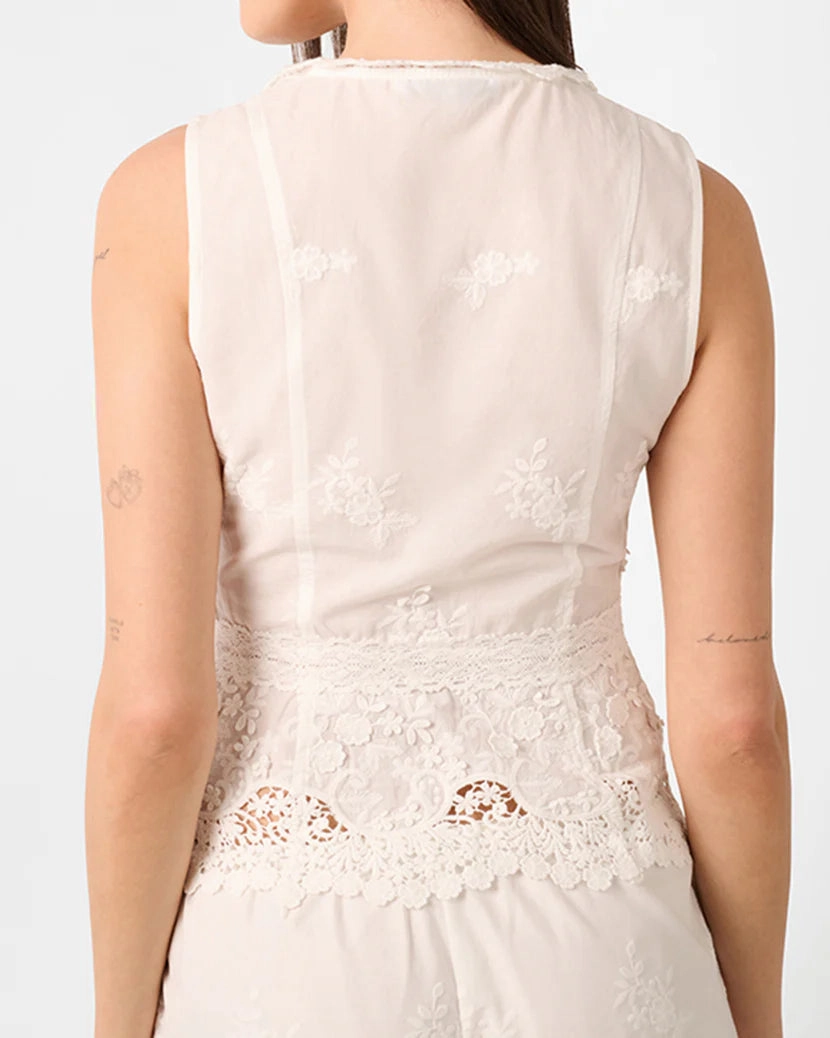 Lace Button Up Top Adjustable Hem Toggles LongWearingComfort