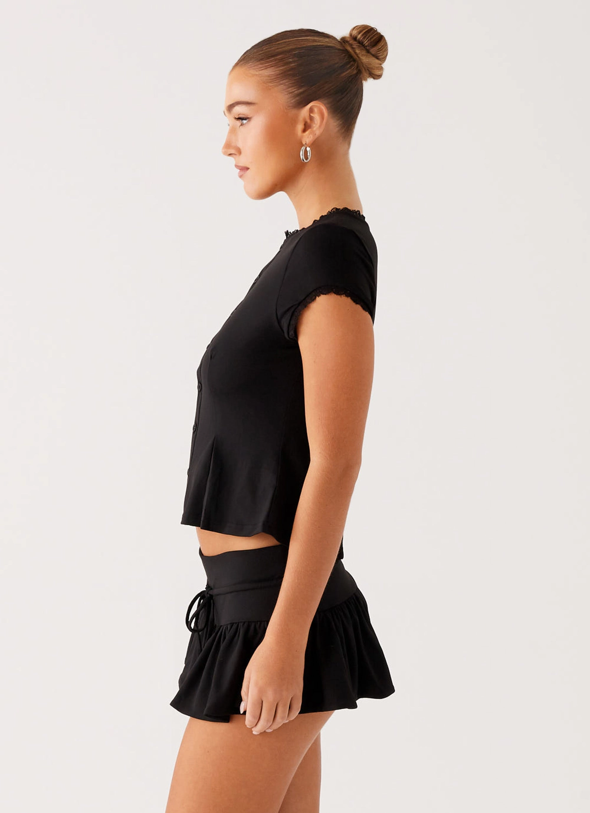Recycled Polyester Fabric Landon Button Up Top - Black