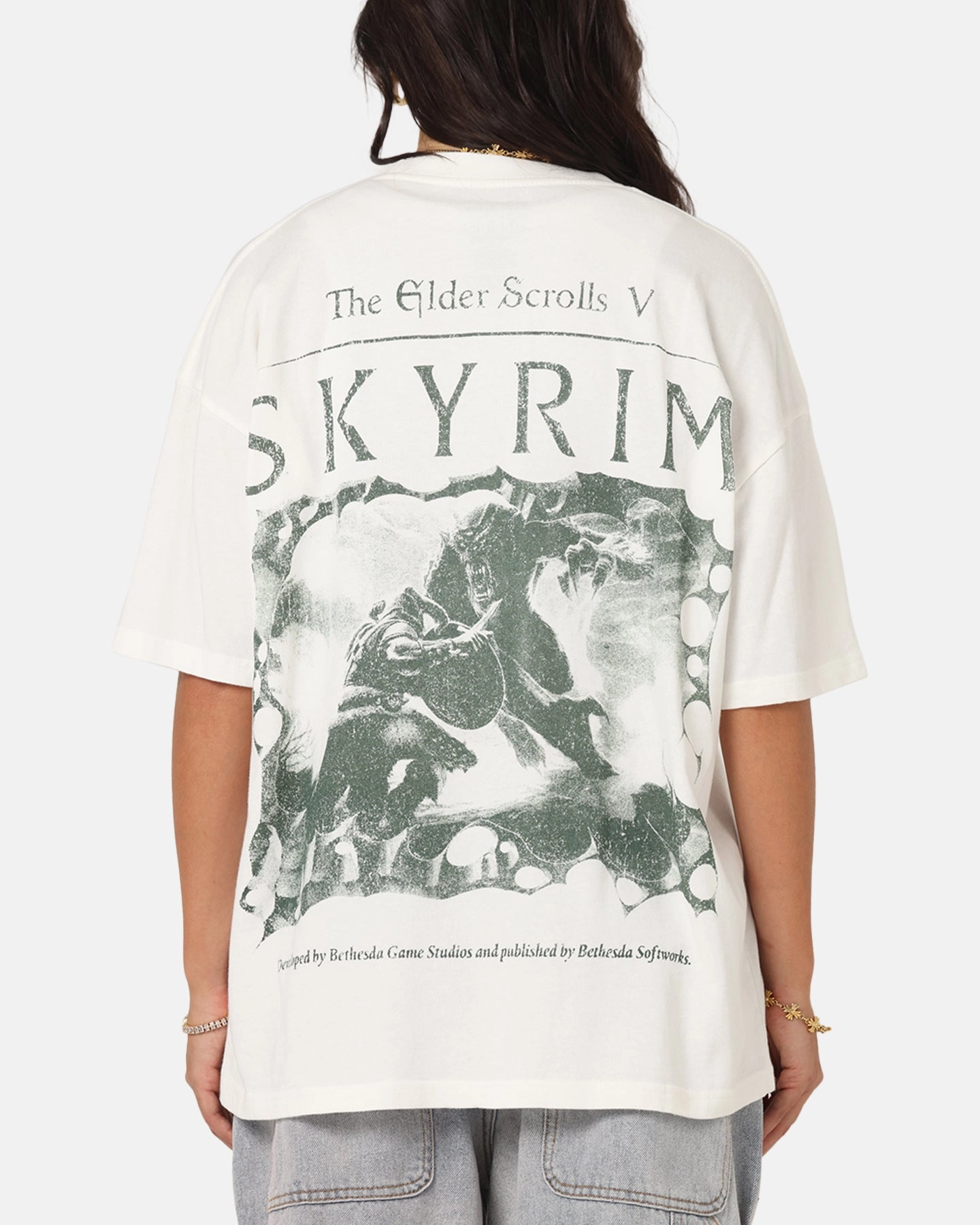 73 Studio X The Elder Scrolls V: Skyrim Vintage T-Shirt Off White Breathable Hoodie