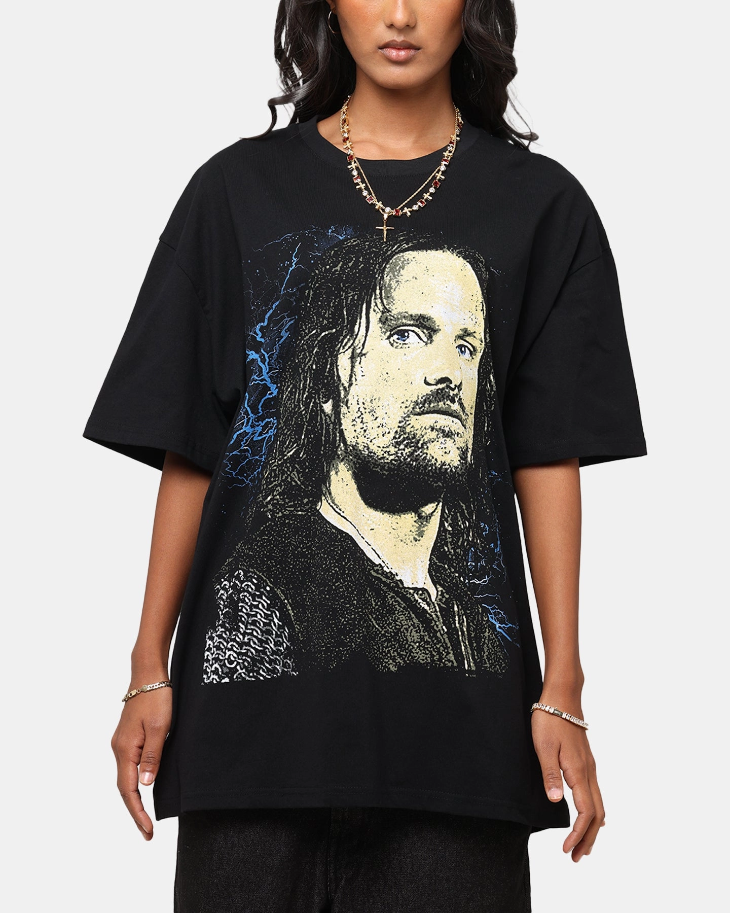 FullCut Shoulder Stylish Hoodie American Thrift X The Lord Of The Rings Aragorn Heavy T-Shirt Black