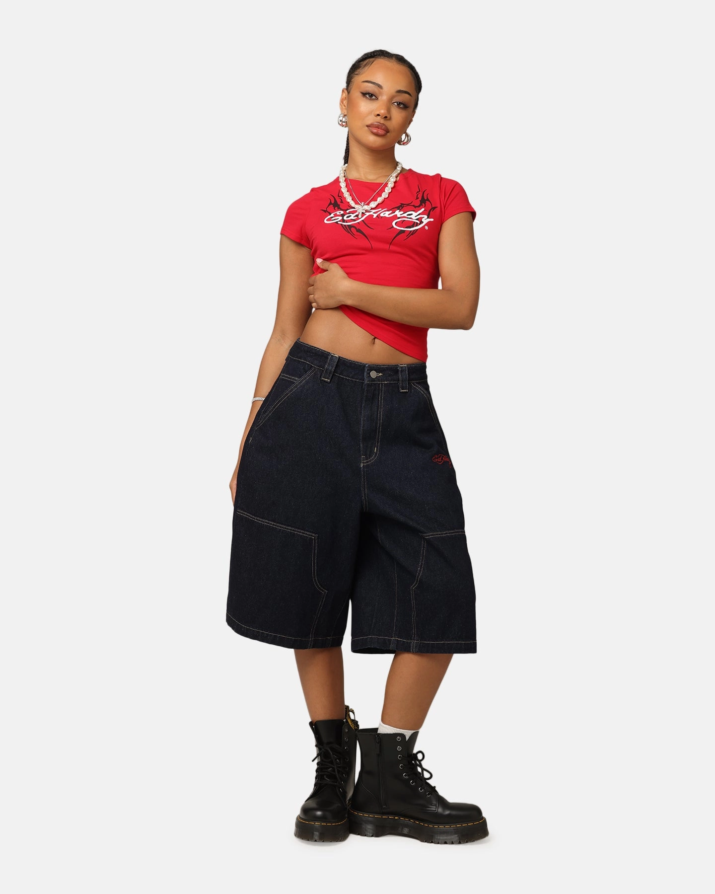 Ed Hardy Women's Tribal Baby T-Shirt Red LaserCutVents