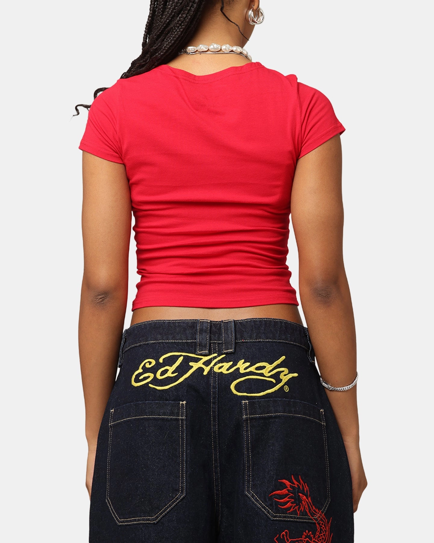 DurableReinforcement Hidden Button Placket Ed Hardy Women's Tribal Baby T-Shirt Red