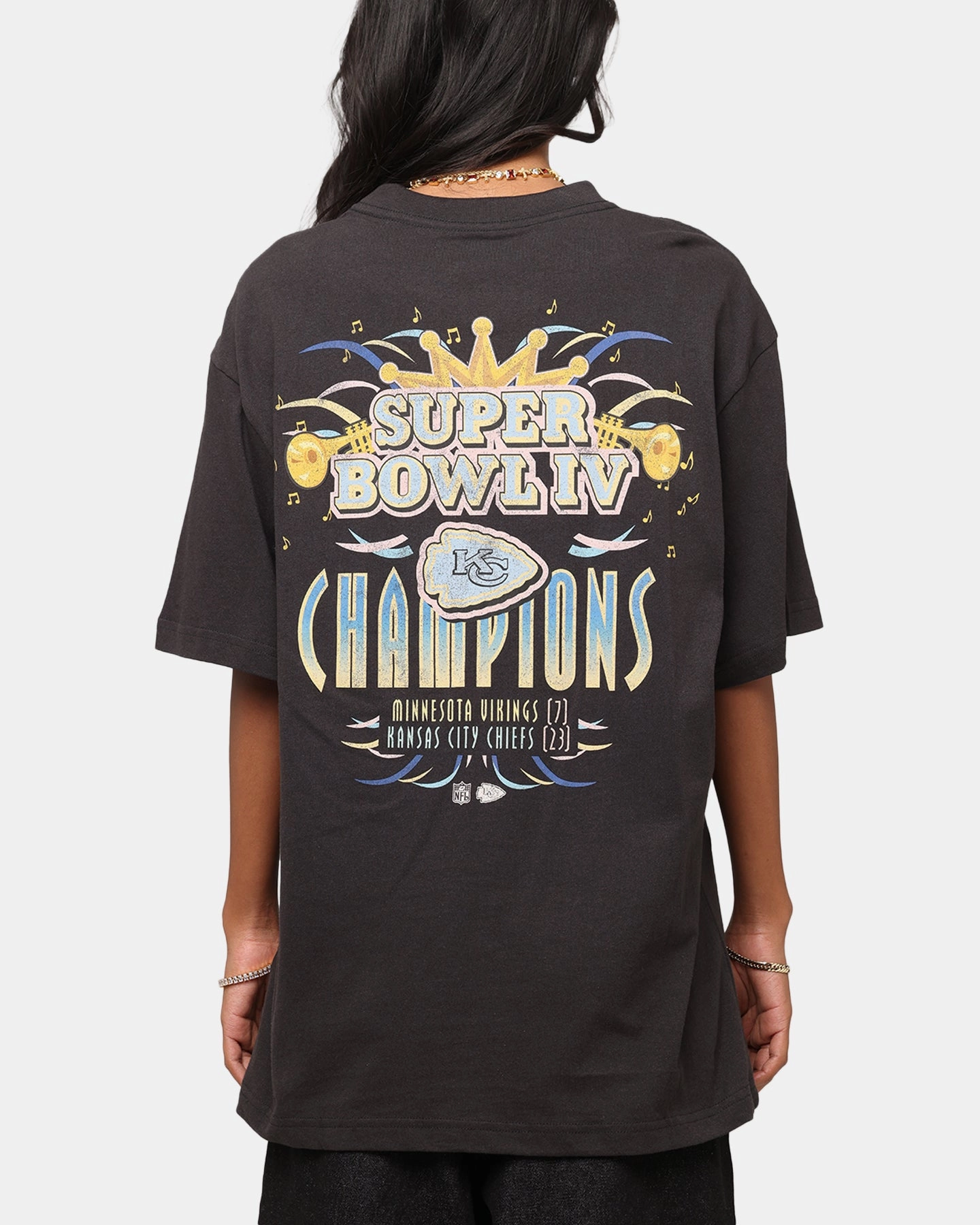 Mitchell & Ness New Orleans 1970 Super Bowl IV Match Up T-Shirt Faded Black FeatherlightConstruction WaffleWeave