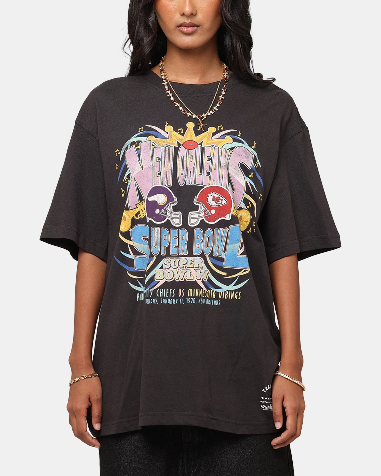 Durable Blend Mitchell & Ness New Orleans 1970 Super Bowl IV Match Up T-Shirt Faded Black