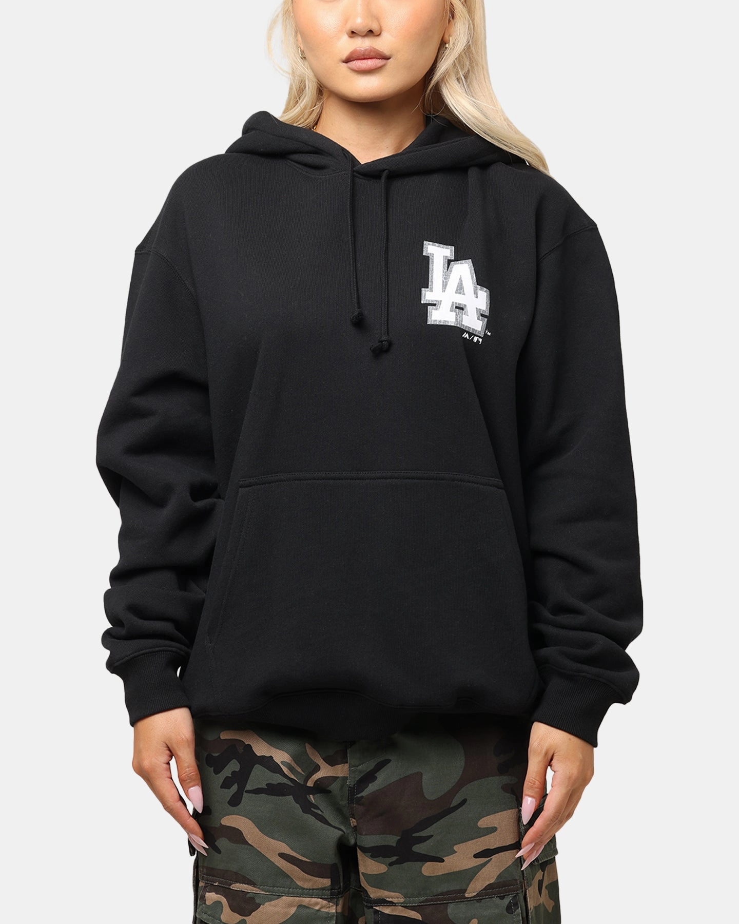 Reinforced Shoulder Subtle Texture Weave Majestic Athletic Los Angeles Dodgers Acland Hoodie Black