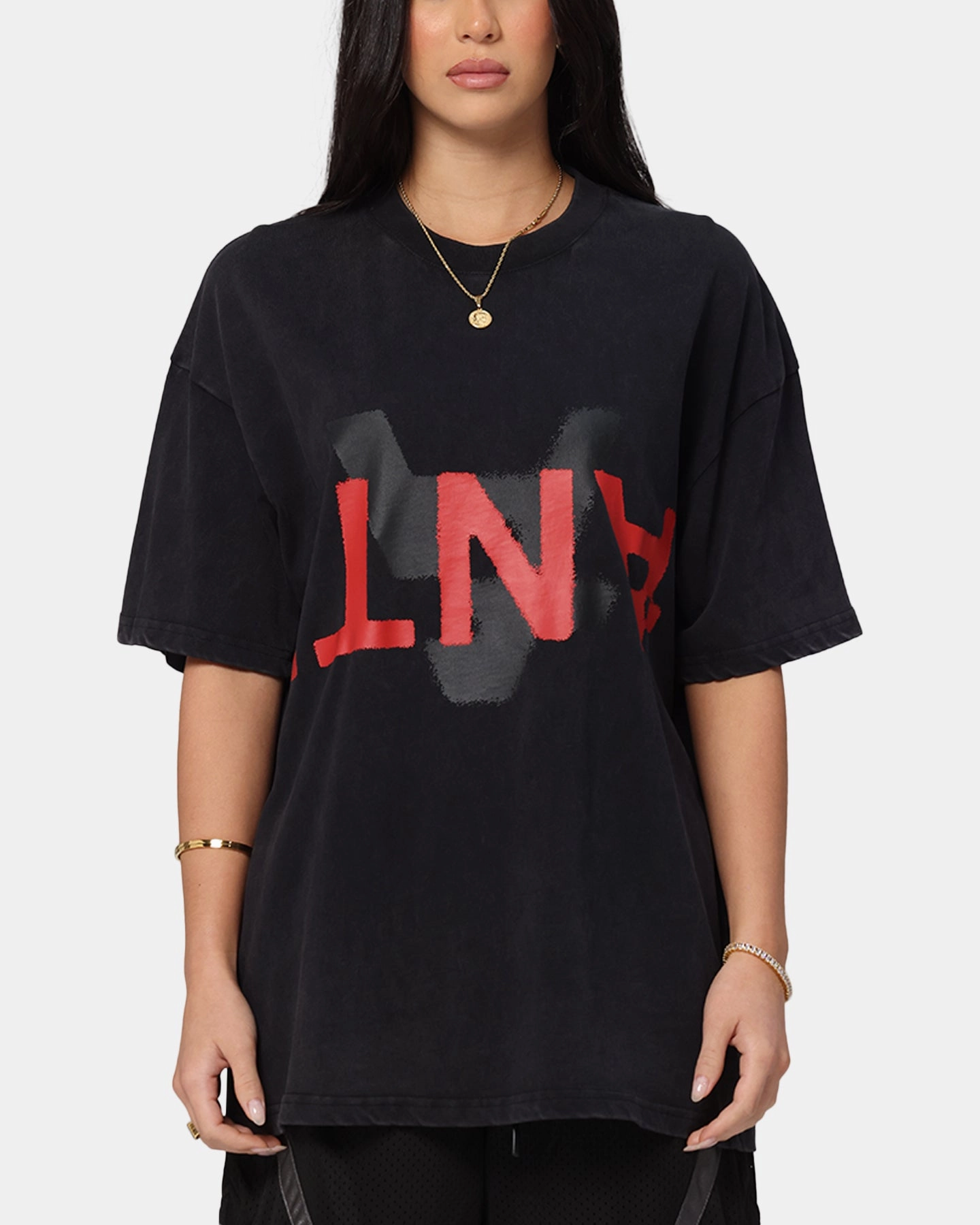 Compression Fit Engineering The Anti Order Echo Spray Drop Shoulder T-Shirt Black Acidwash