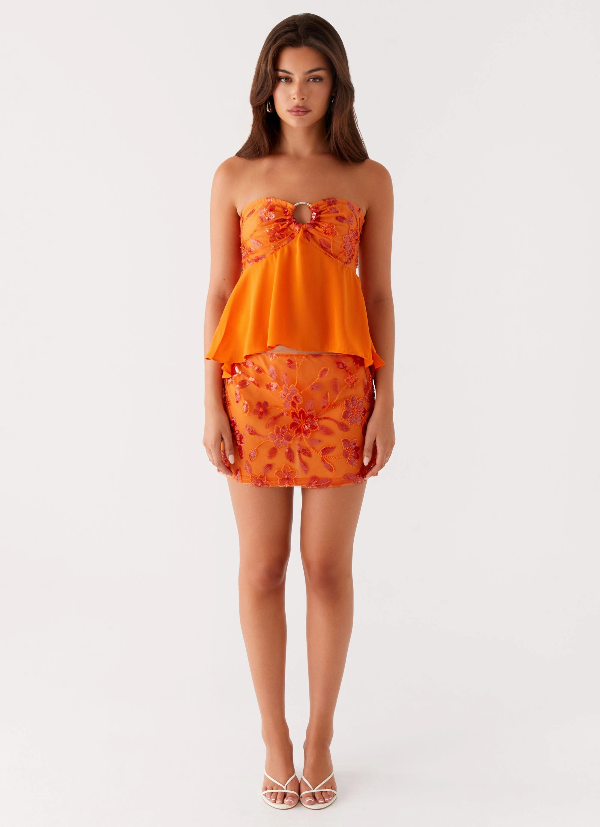 Printed Hoodie Kenya Beaded Halter Top - Orange