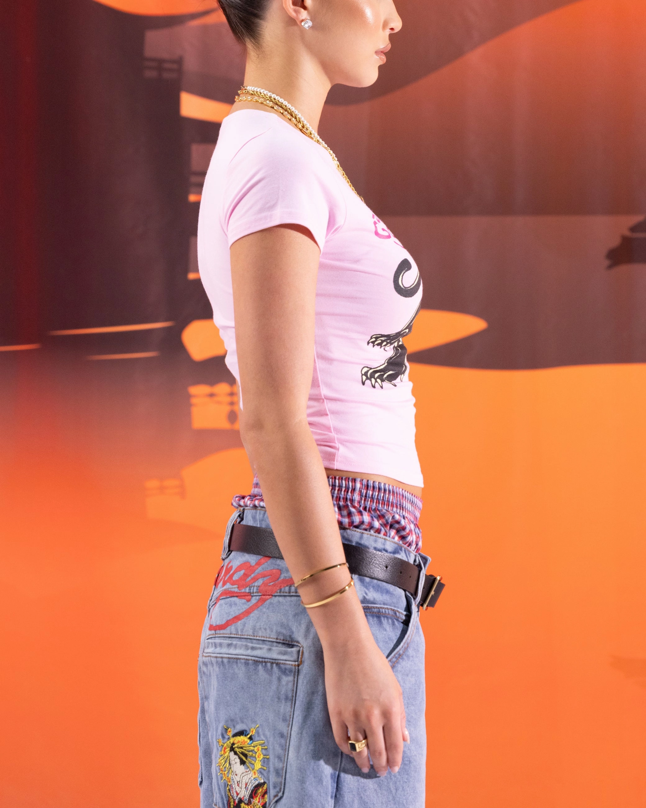 HeatSealed Seams DoubleStitched Construction Ed Hardy Women's Panther Baby T-Shirt Pink