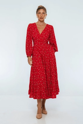 Flamenco Boho Wrap Maxi Dress Easy Flow V-Neck