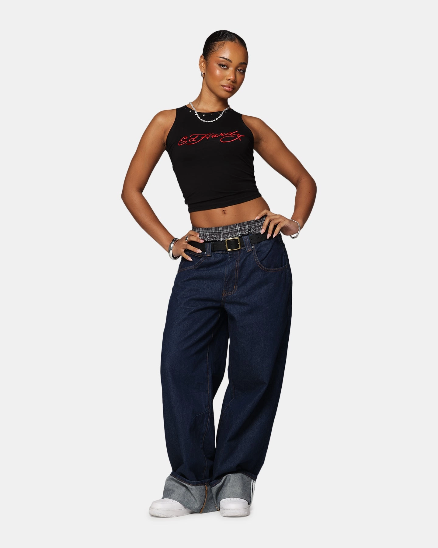 Adjustable drawstring Ed Hardy Women's Electric Tank Black