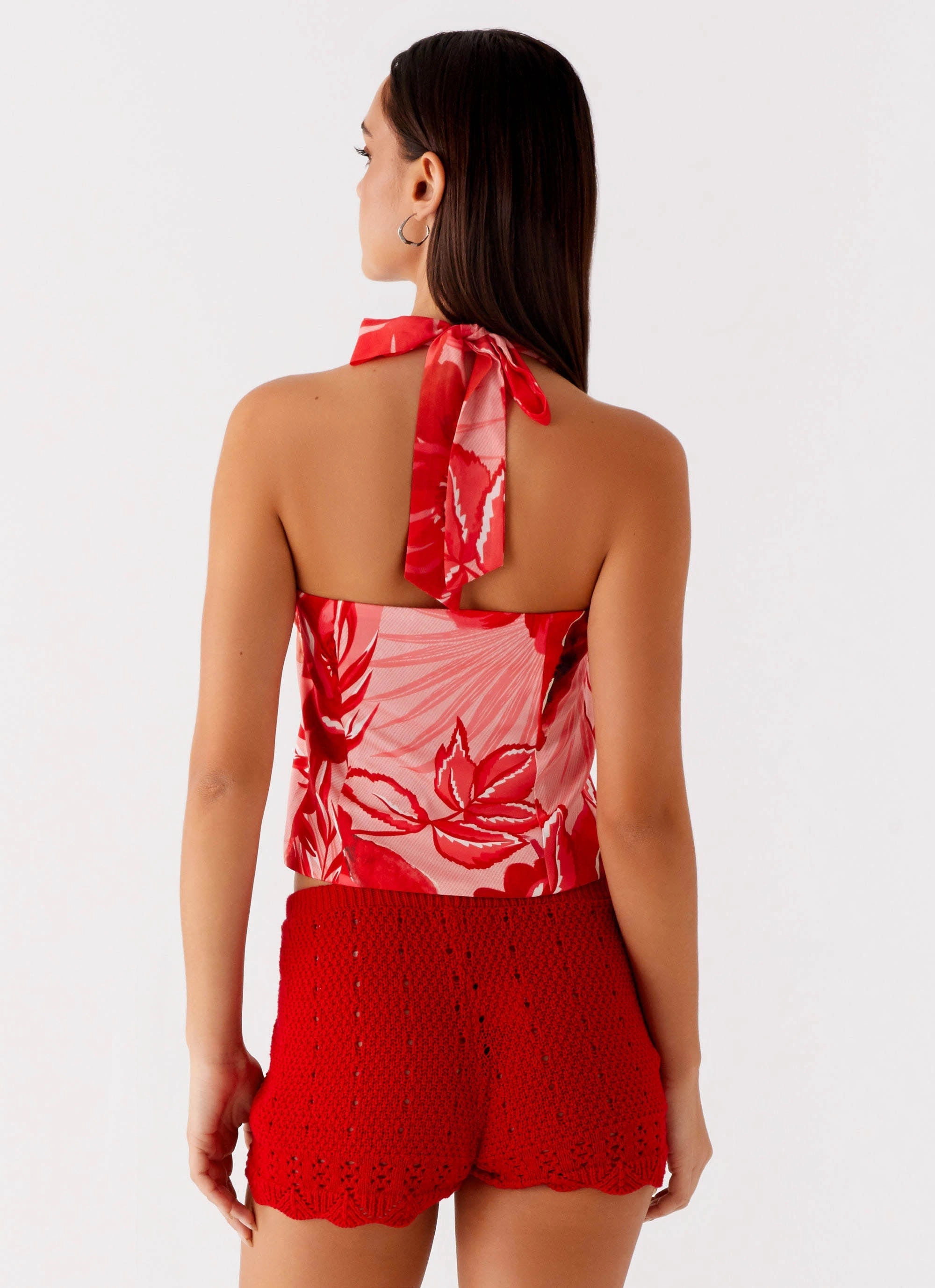 Lets Pretend Halterneck Top - Sicily Sunsets Print Casual Wear slim fit