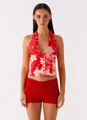 AllDay Comfort ZeroWaste Pattern Lets Pretend Halterneck Top - Sicily Sunsets Print