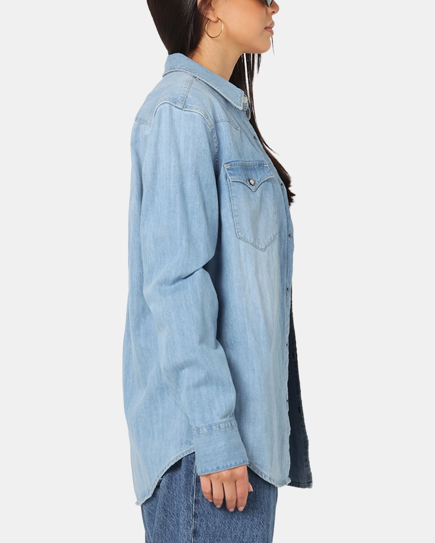 Levi Strauss And Co Barstow Western Standard Denim Button Up Shirt Blue Tailored Placket