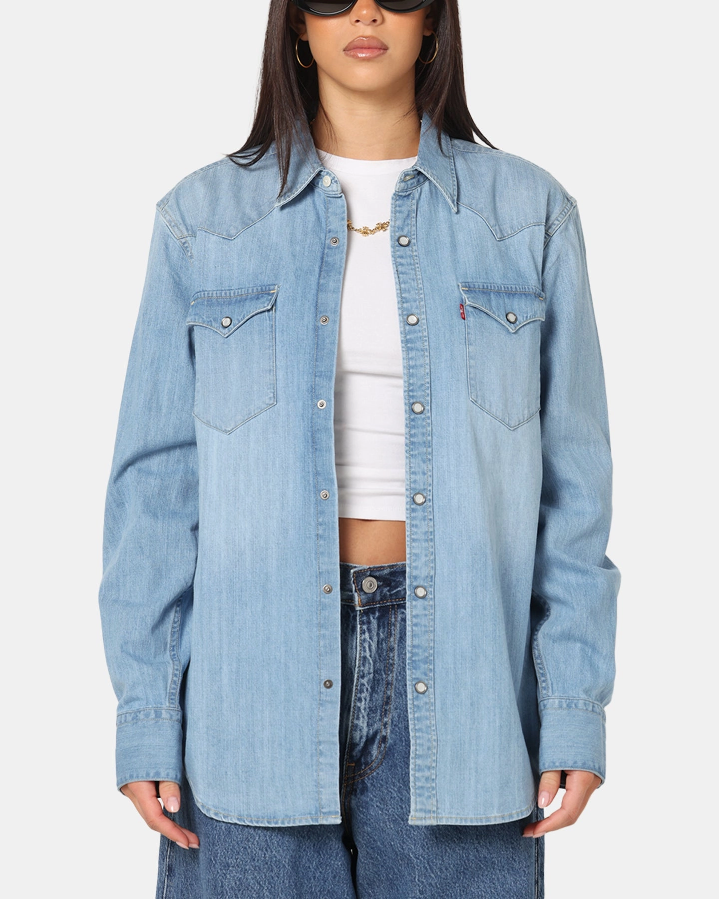 BambooBlend Levi Strauss And Co Barstow Western Standard Denim Button Up Shirt Blue