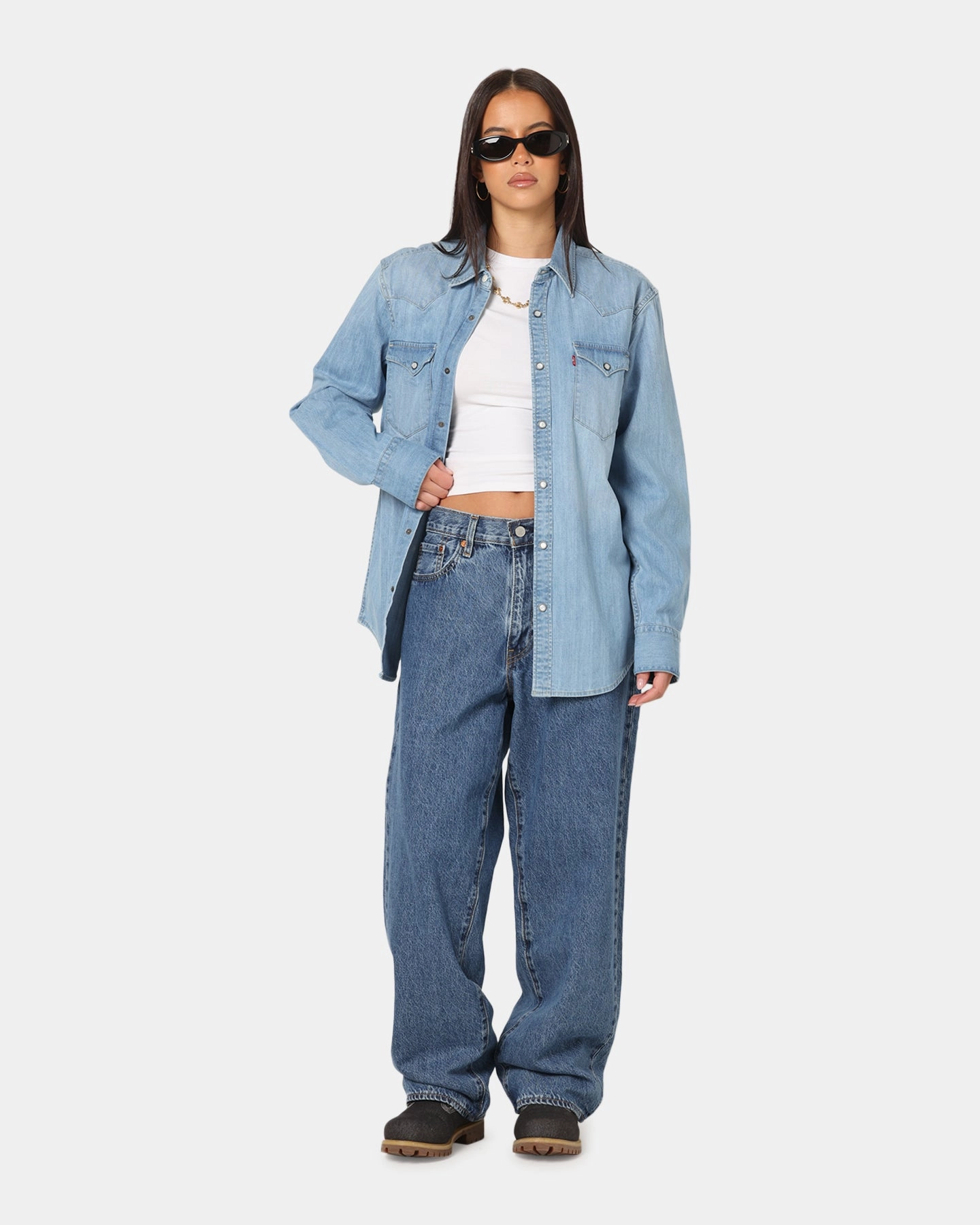 Levi Strauss And Co Barstow Western Standard Denim Button Up Shirt Blue PaddedInsulation Ergonomic Fit Design