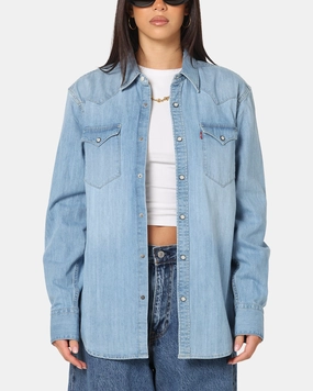 BambooBlend Levi Strauss And Co Barstow Western Standard Denim Button Up Shirt Blue