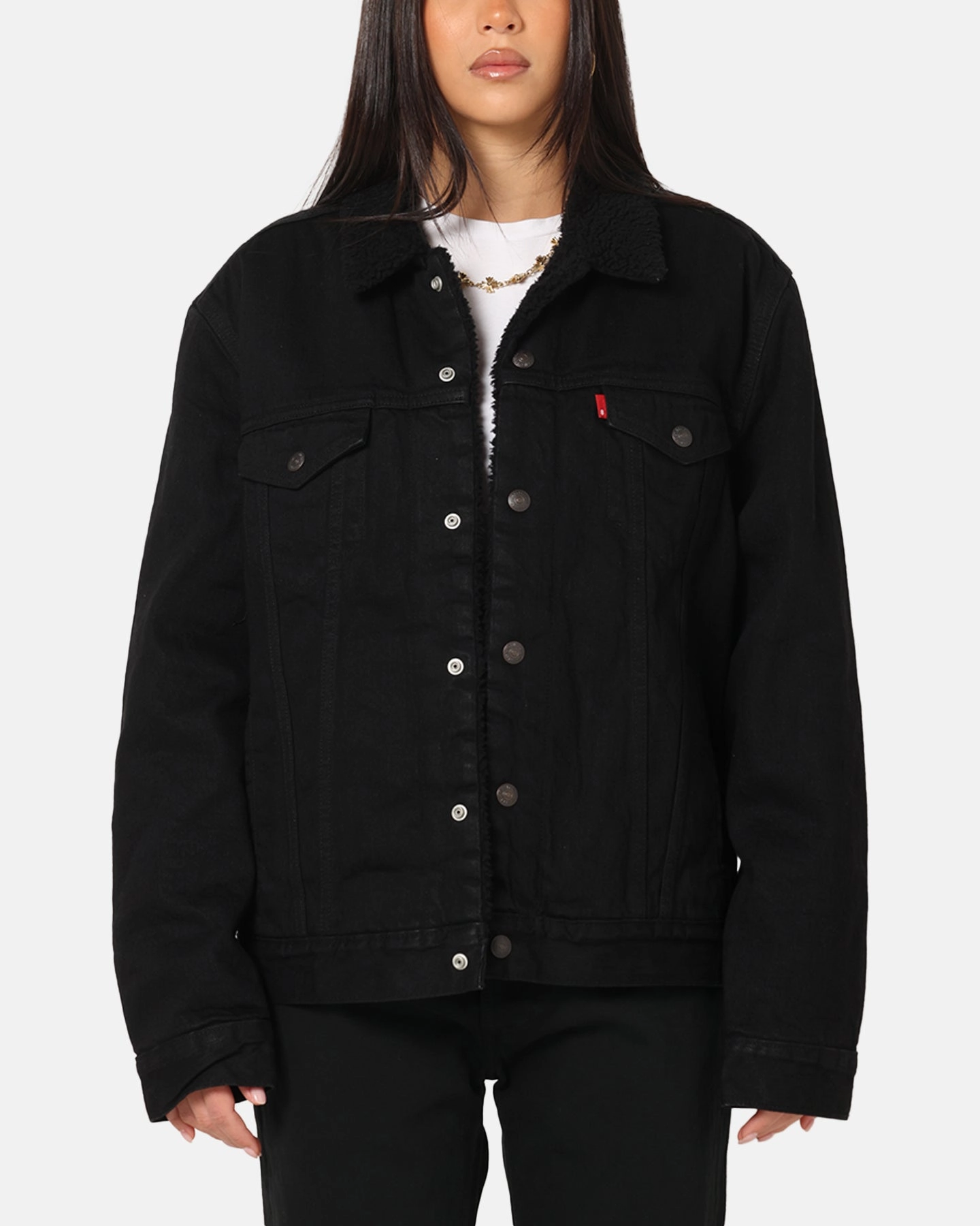 Levi Strauss And Co Relaxed Fit Sherpa Trucker Jacket Black Tear Resistant MoistureWickingTechnology