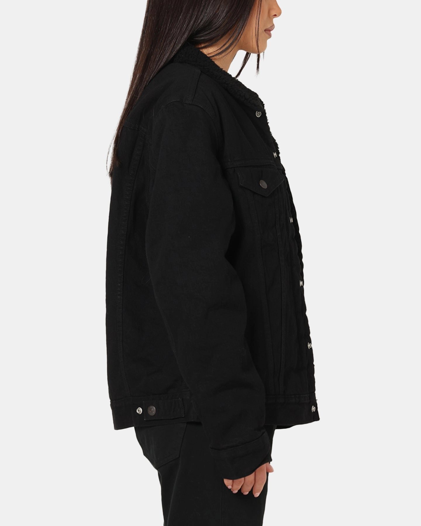 Levi Strauss And Co Relaxed Fit Sherpa Trucker Jacket Black Eco Friendly Material AdjustableClosure