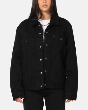 Levi Strauss And Co Relaxed Fit Sherpa Trucker Jacket Black Tear Resistant MoistureWickingTechnology