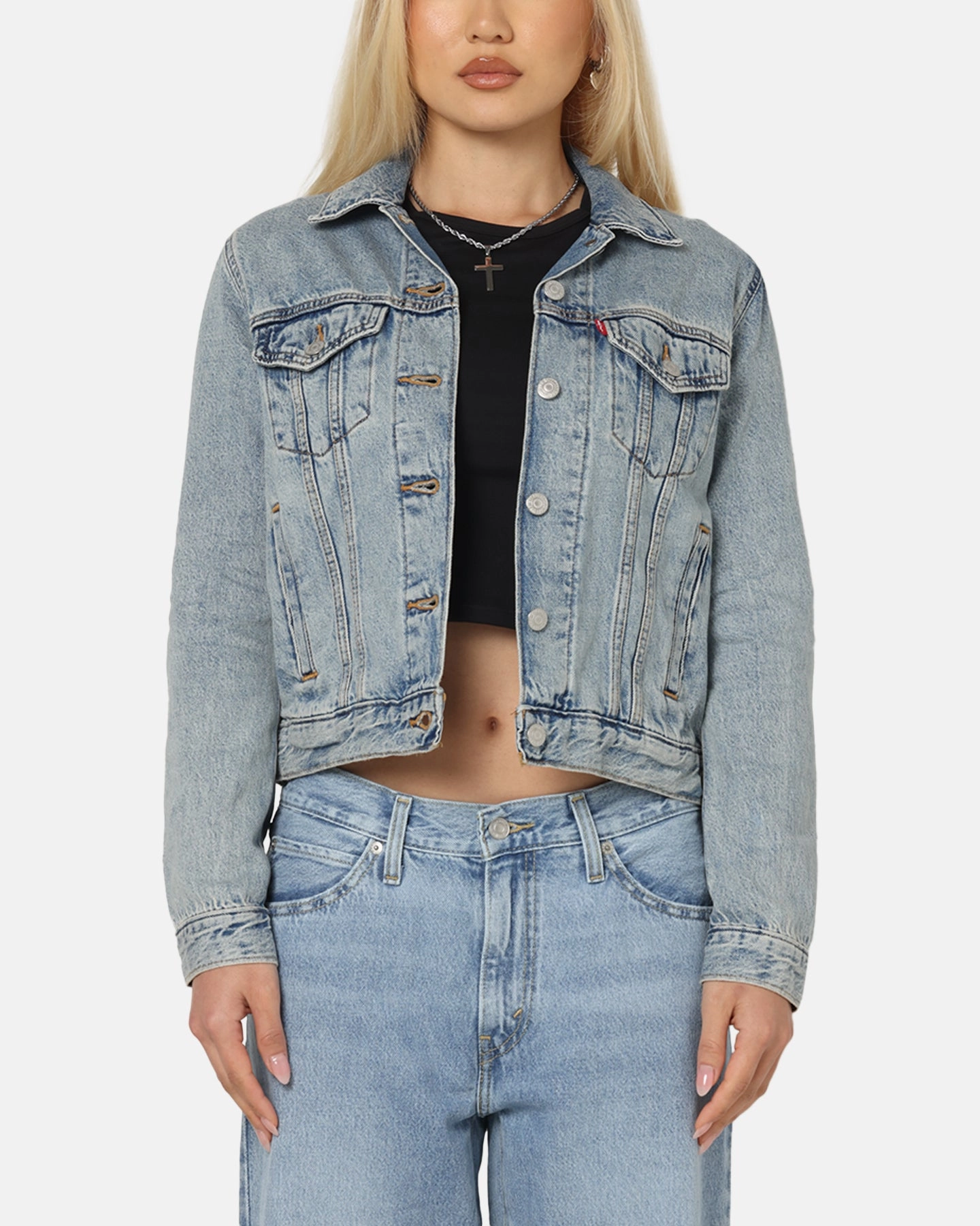 Levi Strauss And Co Women's Original Trucker Jacket Blue TwillWeave RawEdgedDesign