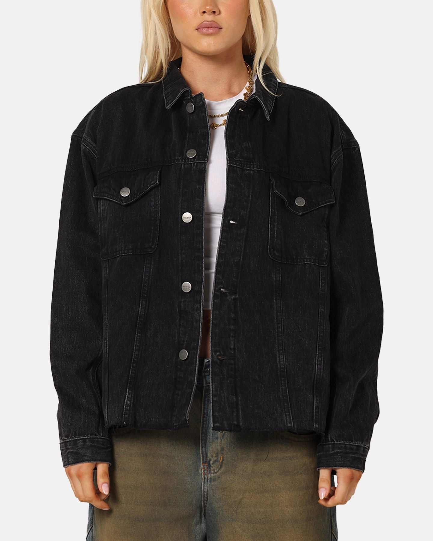 Recycled Material Blend Saint Morta Daggers Cutoff Denim Jacket Vintage Black