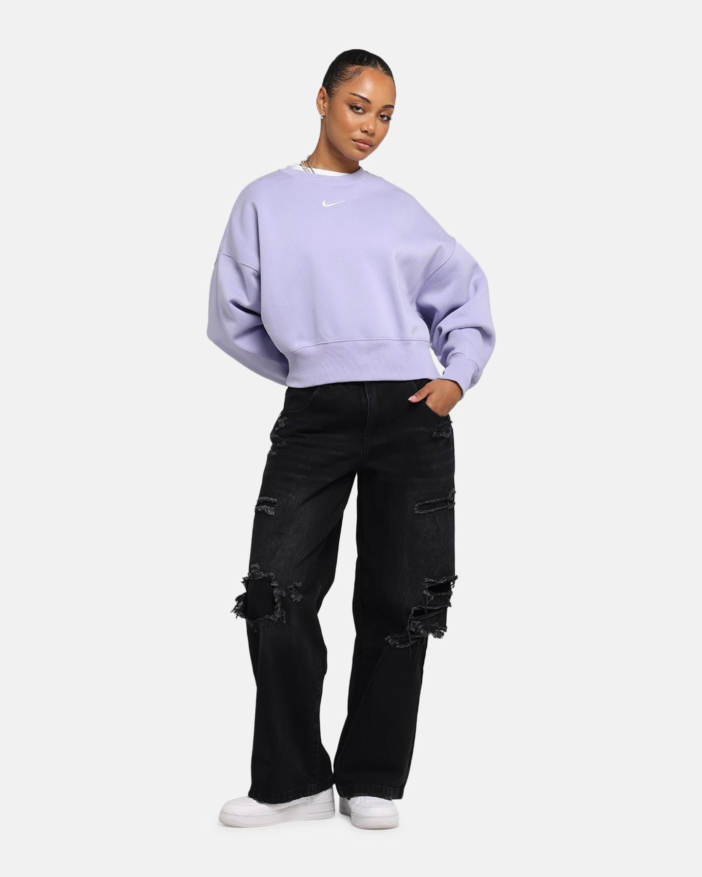 LowMaintenanceFabric Fade Resistant Dye Nike Women's Sportswear Phoenix Fleece Crewneck Lilac Ice