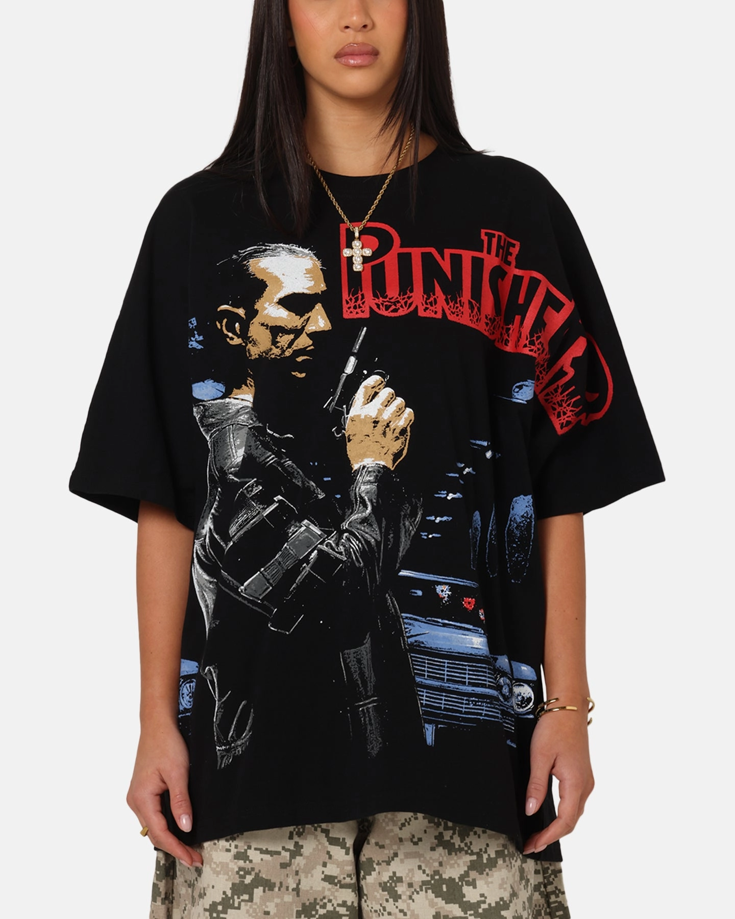 American Thrift Marvel The Punisher All Over Print T-Shirt Black BondedSeamTechnology Timeless Cut