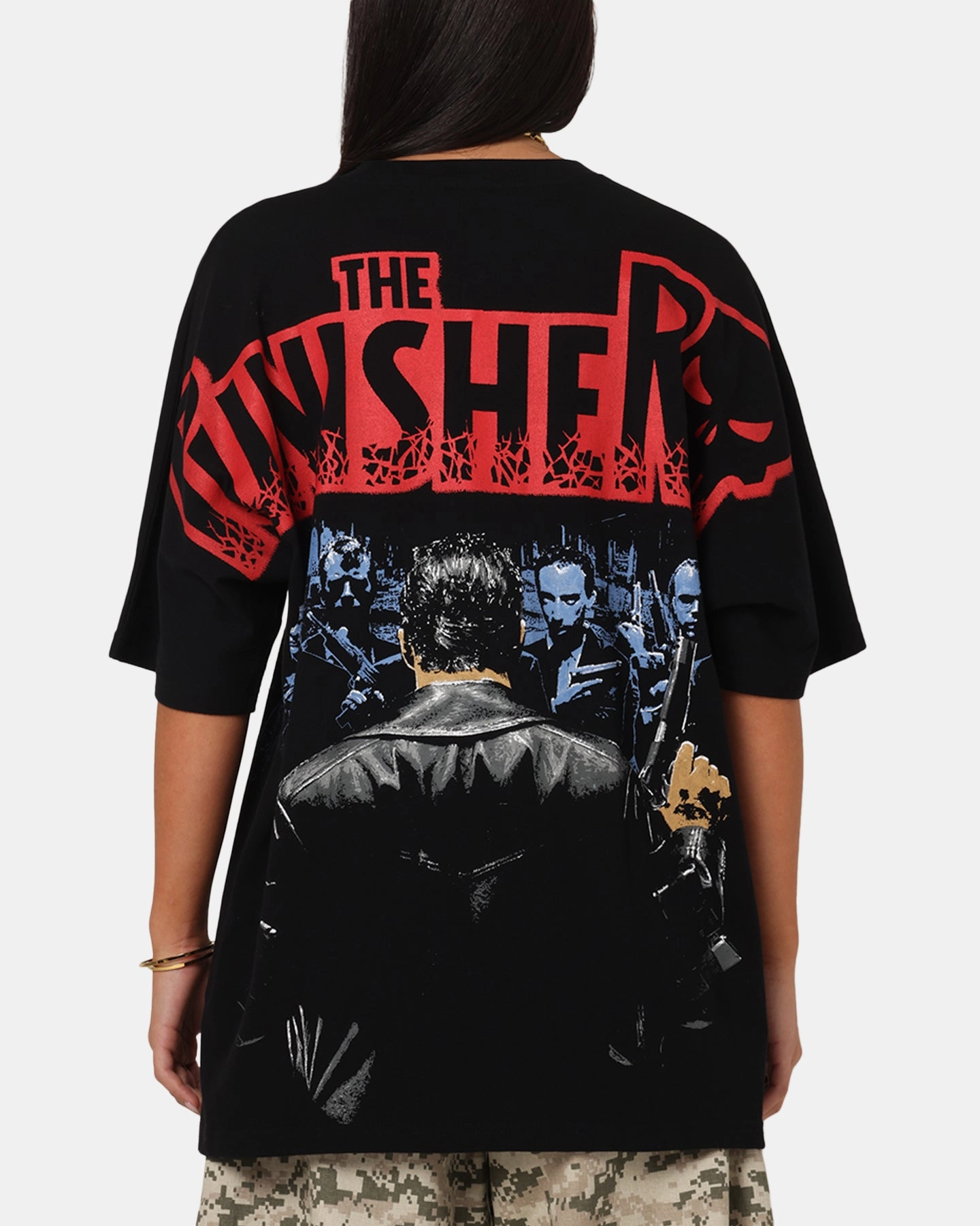 Smooth Interior Lining AntiPillTreatment American Thrift Marvel The Punisher All Over Print T-Shirt Black