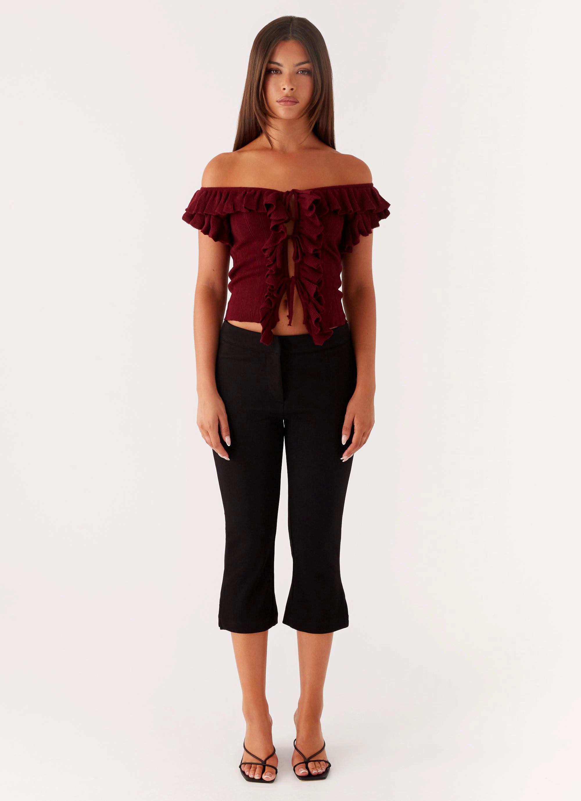 Keeta Frill Top - Burgundy Trendy Cardigan