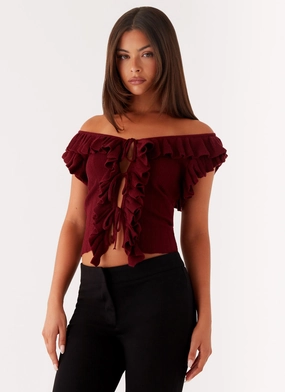 Keeta Frill Top - Burgundy Weighted Hem Design LaserCutVents