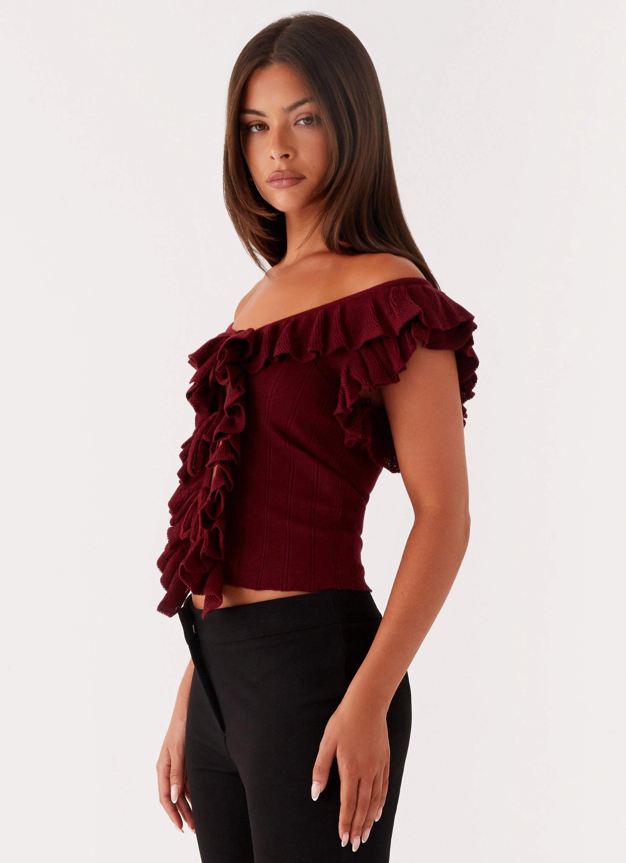 Keeta Frill Top - Burgundy DoubleLayeredShoulders