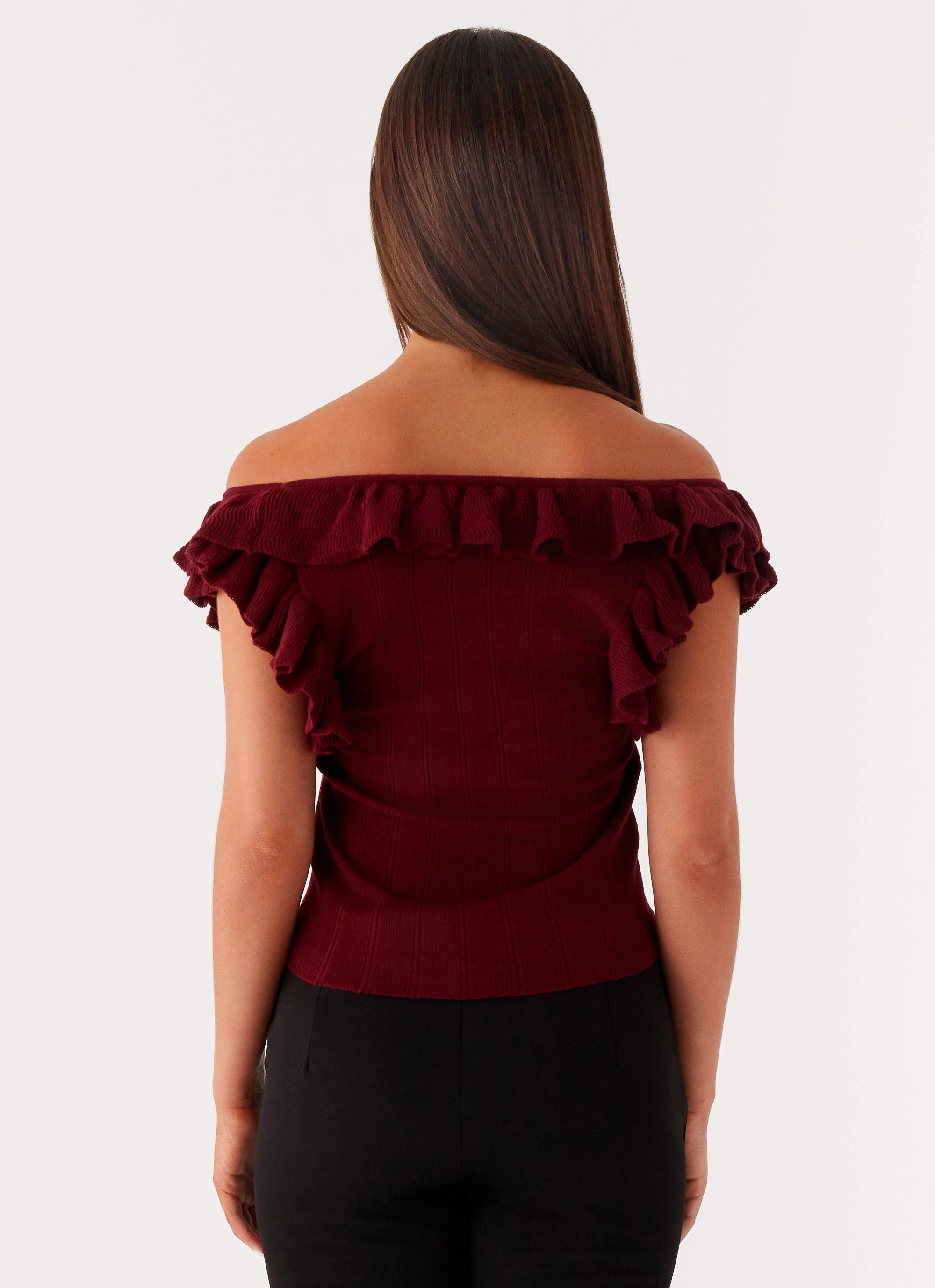 Ultraviolet Protection Finish Layered Hemline Keeta Frill Top - Burgundy