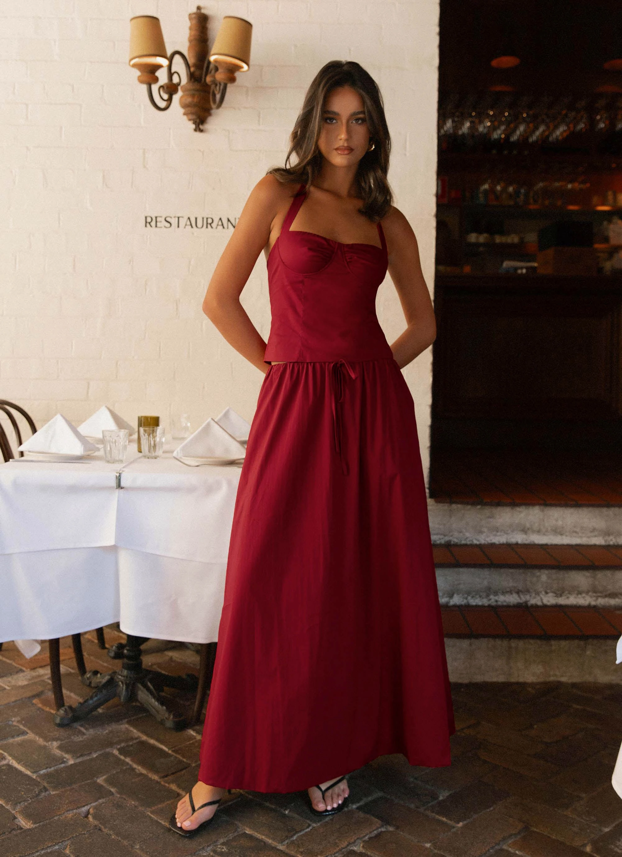 Cheryl Bustier Halter Top - Cherry Red WrinkleResistantTextile